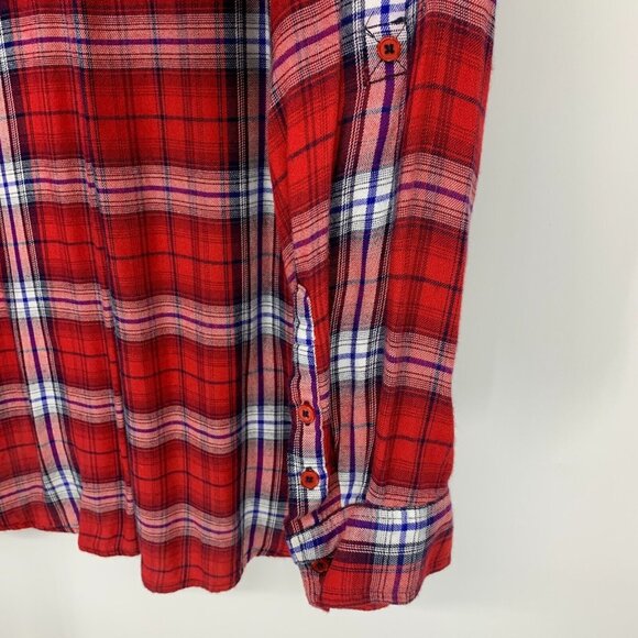 Como Vintage Top Red Plaid Button Down Roll Tab Long Sleeve Shirt - Picture 11 of 11
